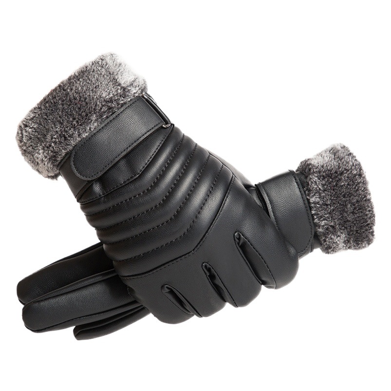 Gloves winter men's wool mouth plus velvet warm gloves outdoor riding motorcycle PU touch screen cotton gloves wholesale