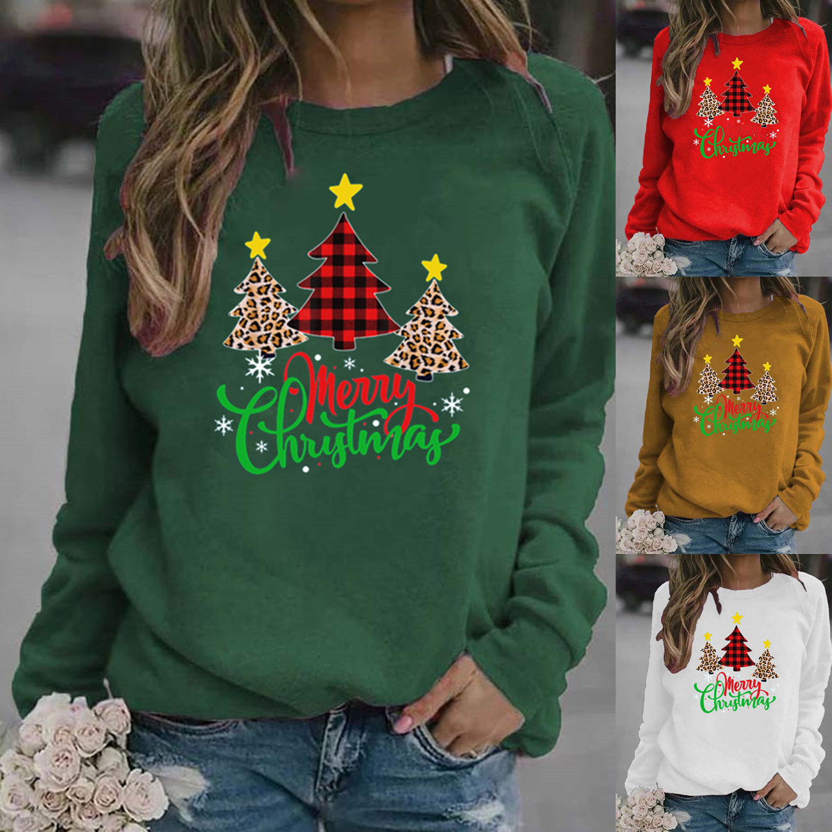 2021 in stock wish AliExpress eBay independent station women's clothing Christmas printed long sleeve loose sweater