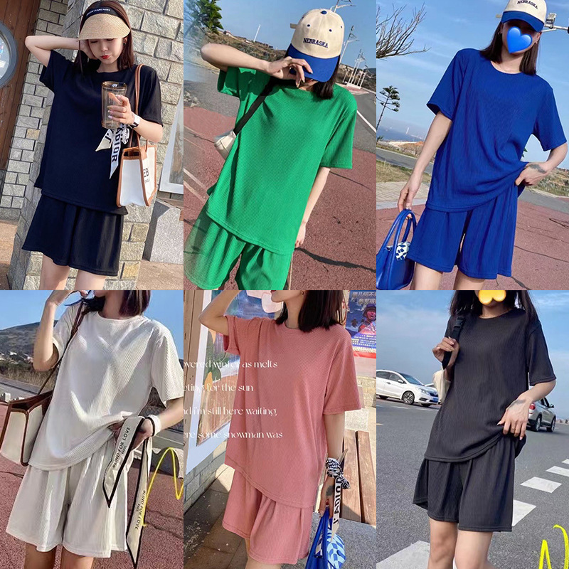 Summer New 6-color Ice Silk Snake Bone Pattern suit Simple Fashion Short-sleeved Women's Two-piece Home Casual suit