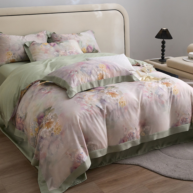 Picture of Summer Class A Maternal and Infant Grade Lyocell Tens Four-Piece Light Luxury Ice Silk Naked Sleeping Cool Quilt Cover Bed Sheet 1.8 Bedding