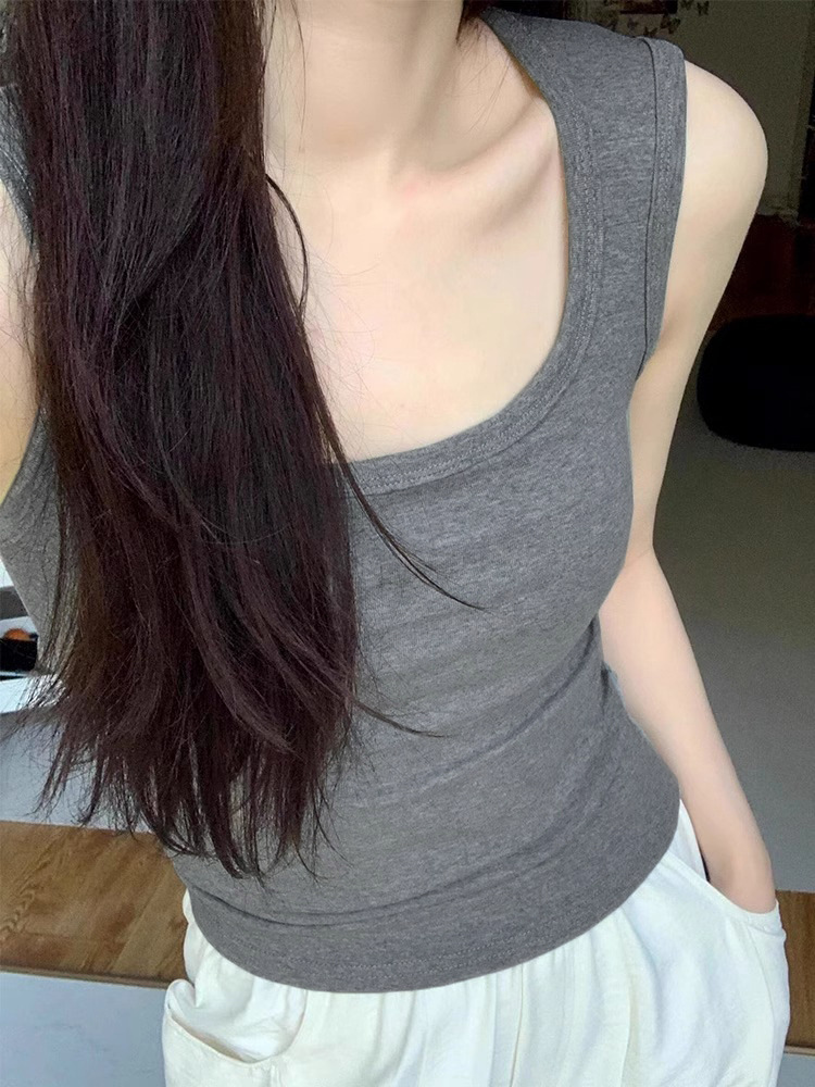2025 Spring and Autumn Summer New Slim-fit Spice Girl Square Collar Pure Cotton Design Sense Wide Shoulder Strap Breast Cover Camisole for Women