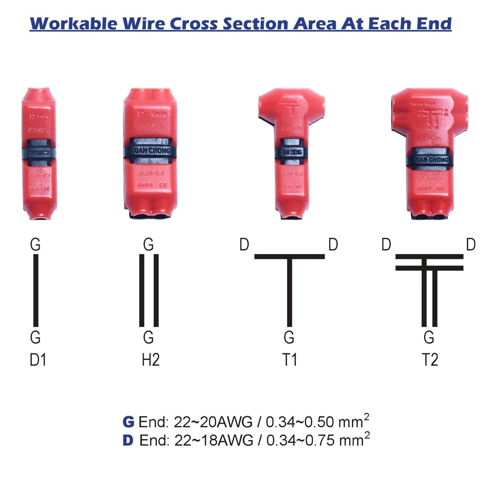 Picture of T-type H-type single and double wire non-stripping straight-through split wire connector non-stripping fast wiring line card line pet press type