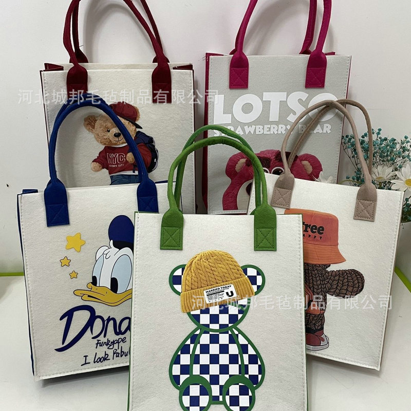 New Internet celebrity contrast color felt handbag felt handbag student office worker large capacity printed logo customization