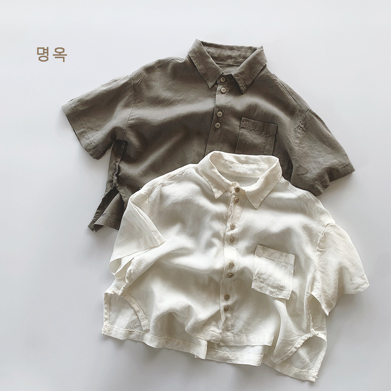Picture of Smooth Cotton Cool Summer Children's Thin Shirt 2025 Boys and Girls Korean Style Distinctive Short-sleeved Top Trendy Children's Wear