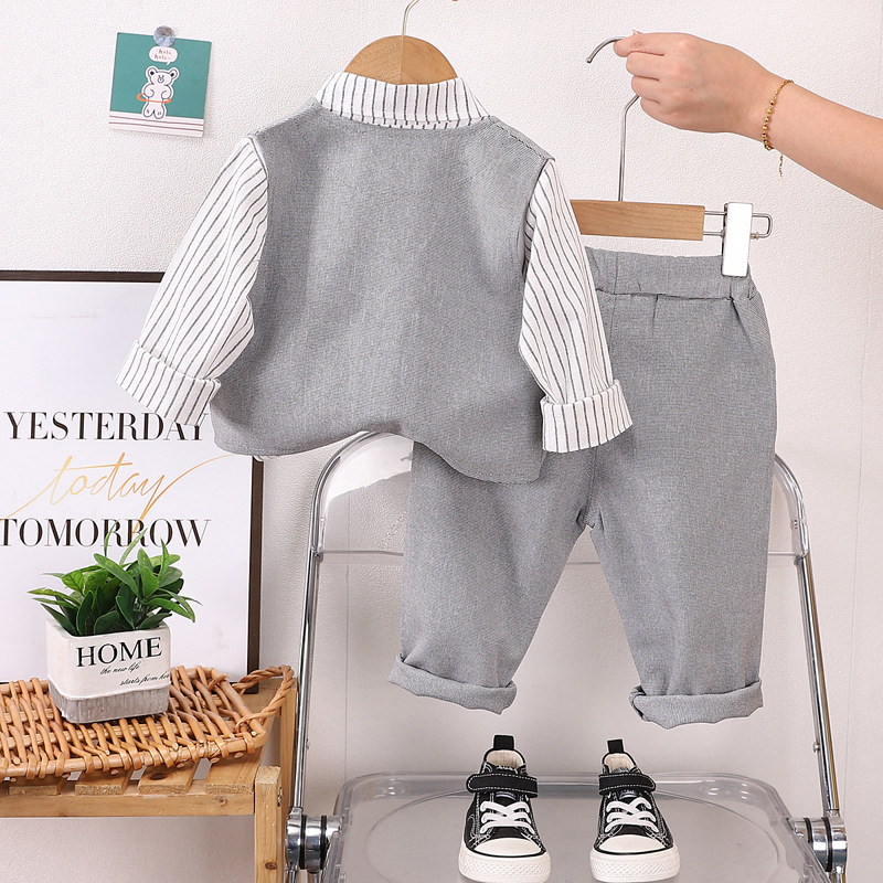 Picture of Korean style spring fashion baby fried street spring double-breasted vest bow tie long sleeve suit boy long sleeve three-piece set