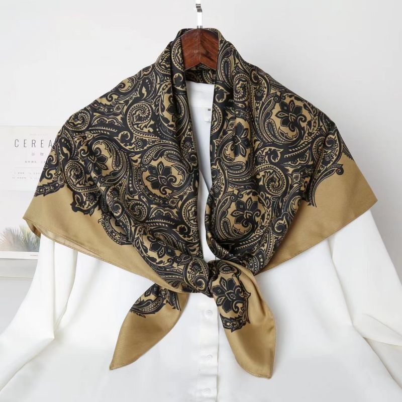 Picture of Autumn and winter all-match shawl animal printed black and white simple large square 90*90CM imitation silk twill silk scarf for women