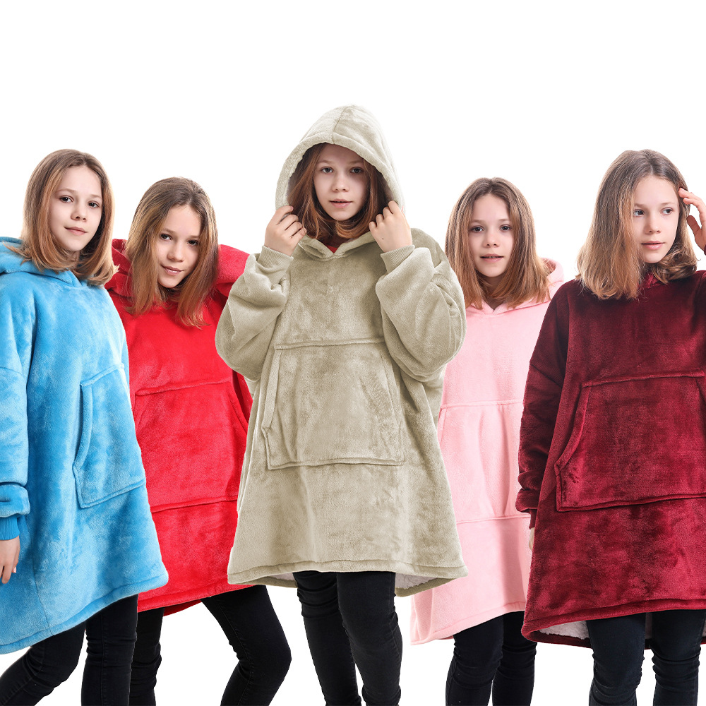 Picture of Fleece-Lined Lazy Blanket Hoodie, Double-Layer Fleece, Autumn and Winter Oversized Casual Loungewear Sweatshirt for Women, Printed Parent-Child Design