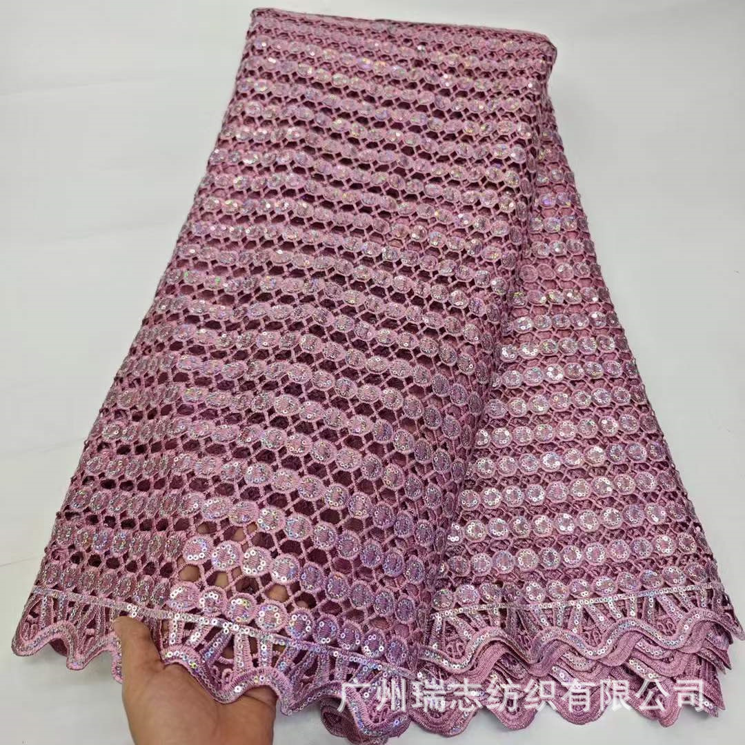 african full version circle sequins water soluble lace fabric wholesale bridge sequins cord lace