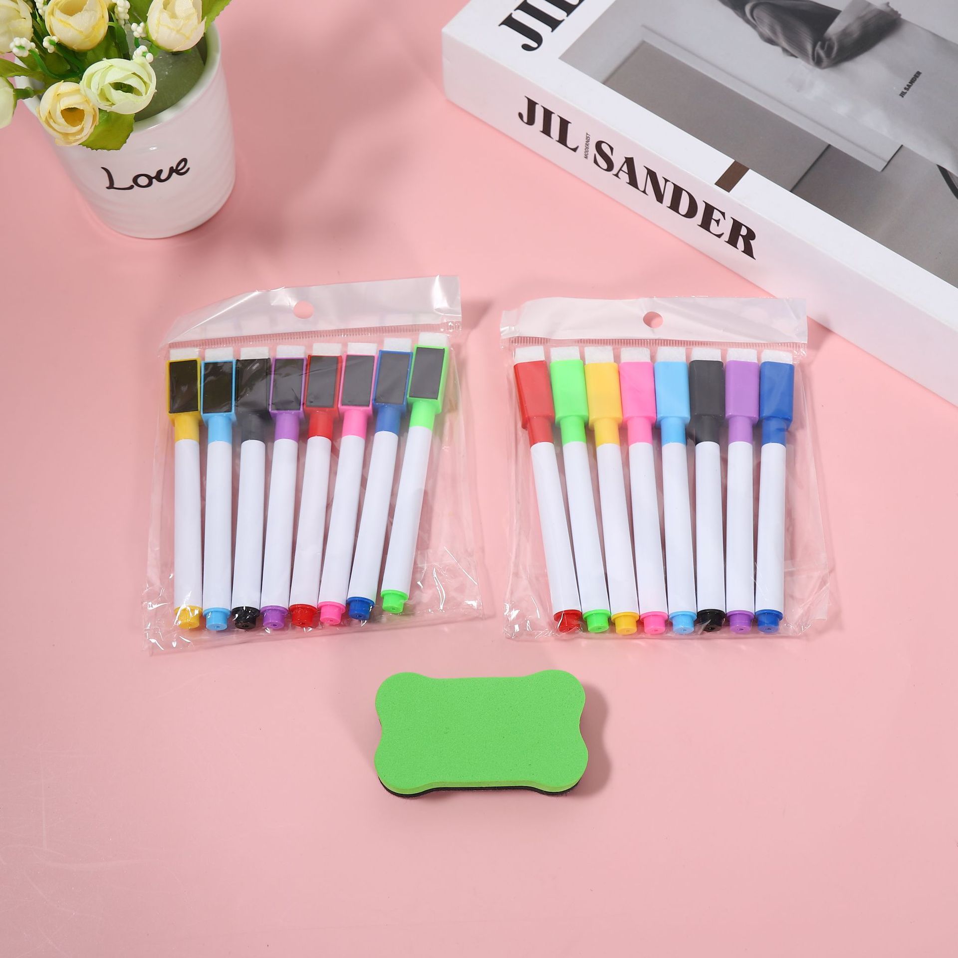 Picture of Factory wholesale black color whiteboard pen creative with brush water-based environmental protection small erasable pen advertising LOGO lettering