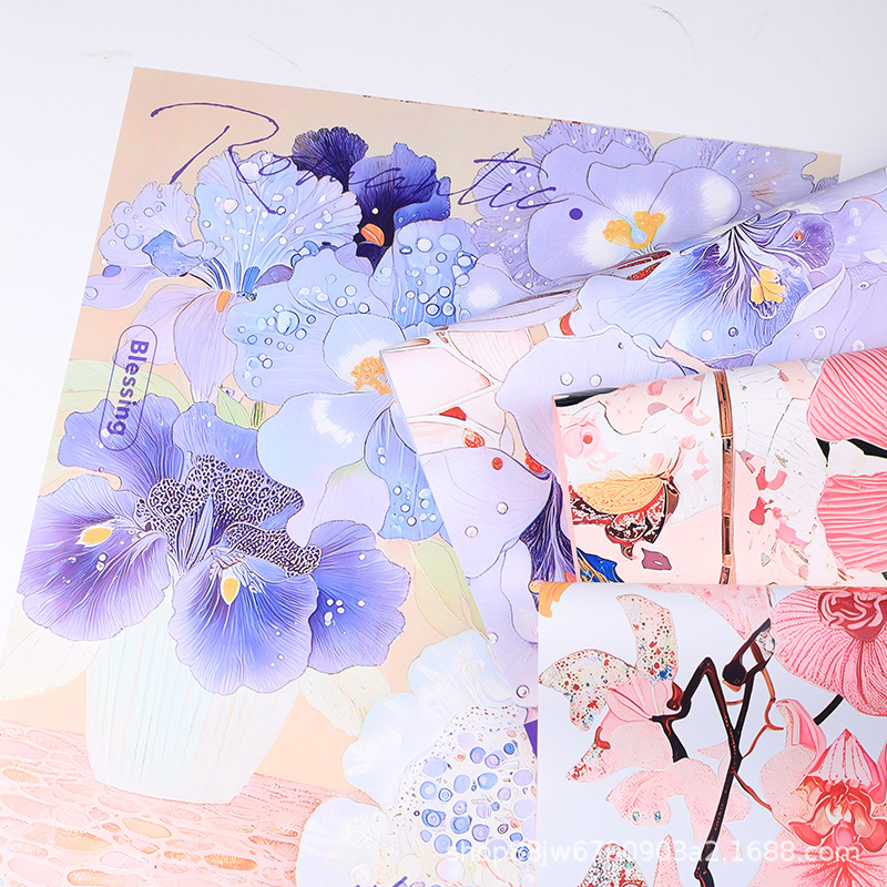 Fauvism style film series wrapping paper thickened pearl film waterproof oil painting bouquet packaging materials wholesale
