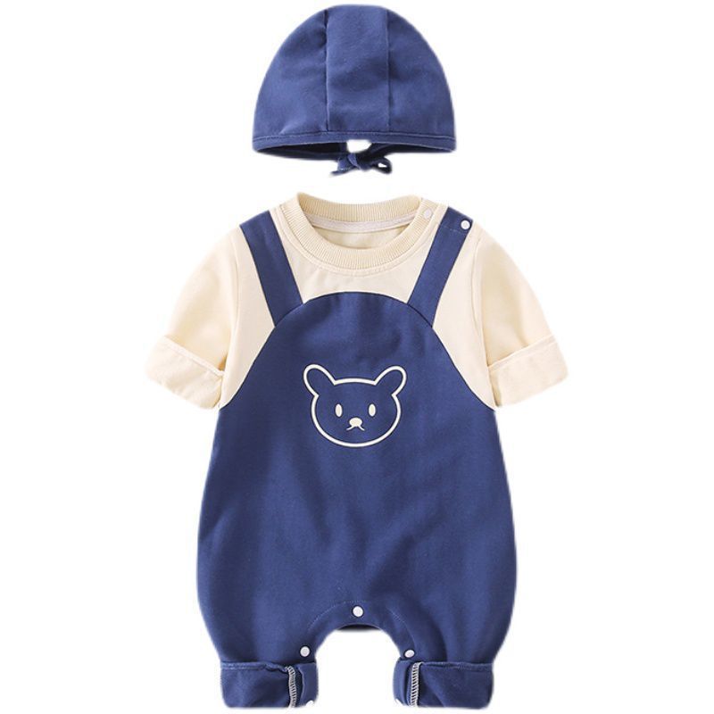 Picture of Newborn Baby Autumn Clothing, Cute and Super Cute Baby One-Piece Harem, Spring & Fall Full Moon and 100 Days Hooded Outdoor Crawling Clothing