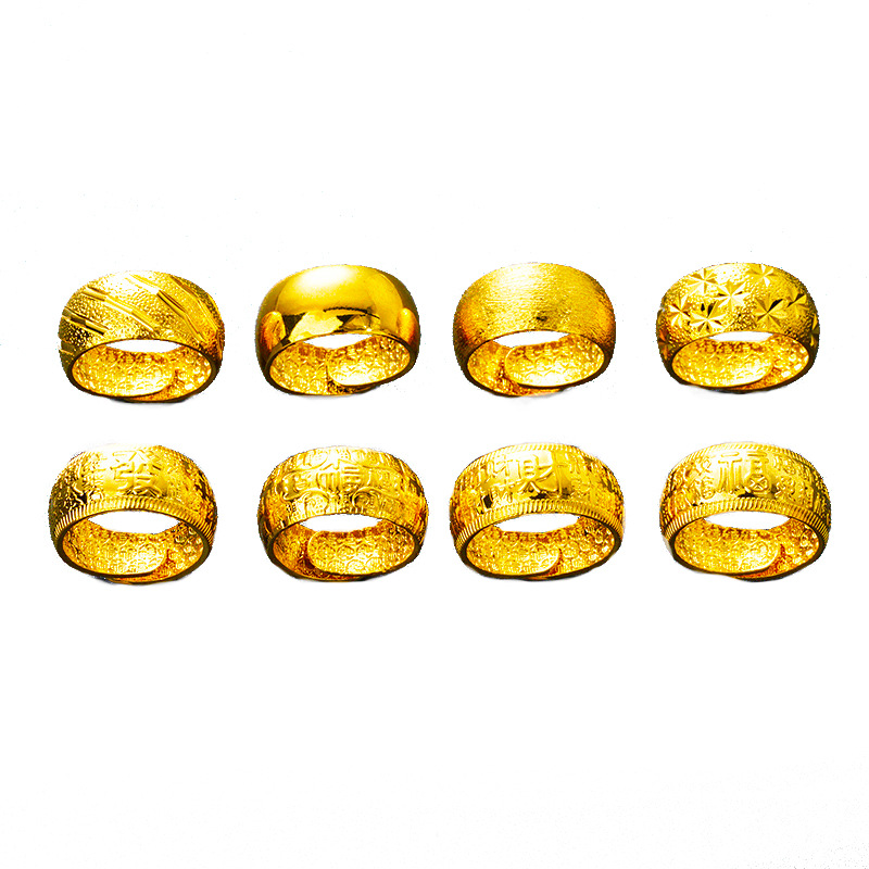 Gold Store Explosions 24K Gold Plating Live Mouth Ring Men's Long-term No Falling Sand Gold Jewelry Brass Gold Plating Simulation Gold
