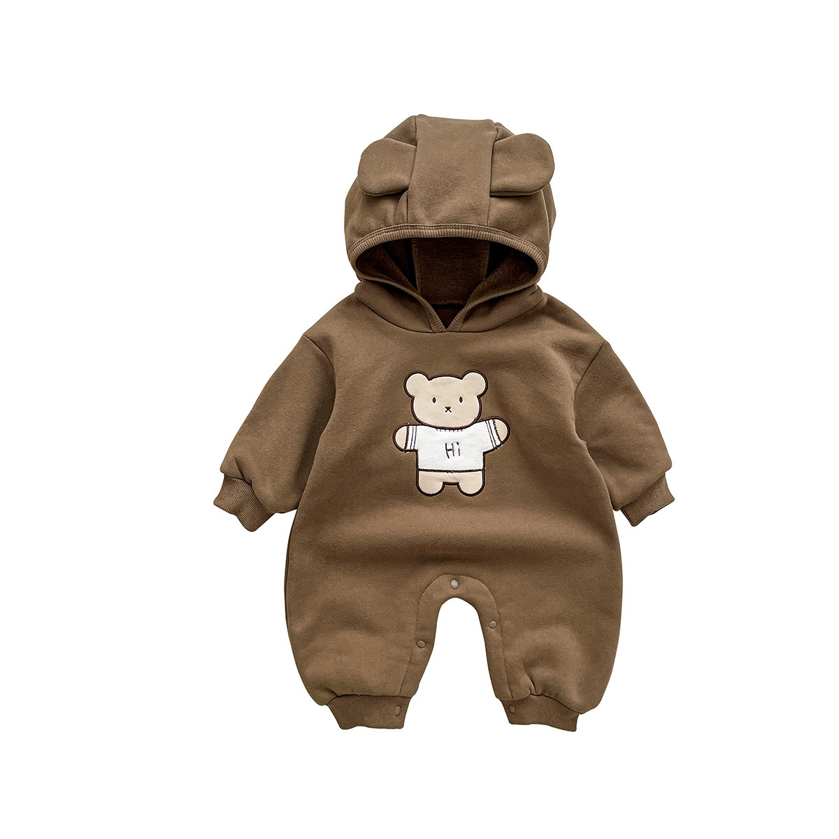 Picture of ins Korean style baby autumn and winter fleece-lined warm long-sleeved jumpsuit children's super cute cartoon bear hooded romper