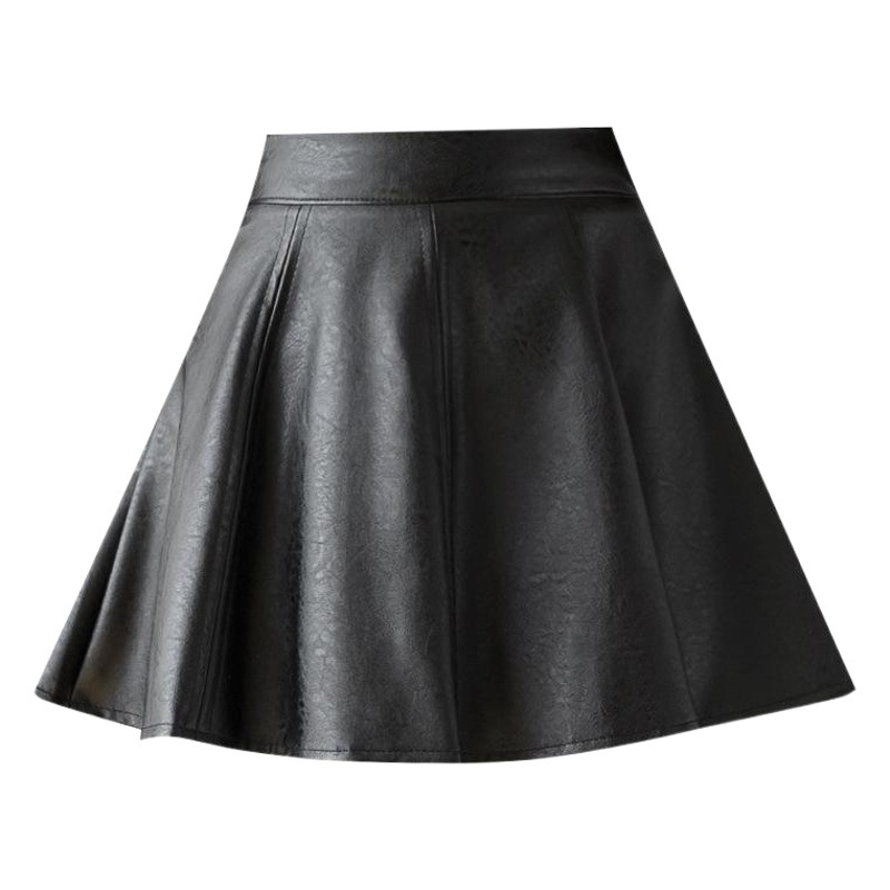 PU leather skirt high waist slimming skirt women's puffy A- line skirt umbrella skirt pleated skirt trouser skirt