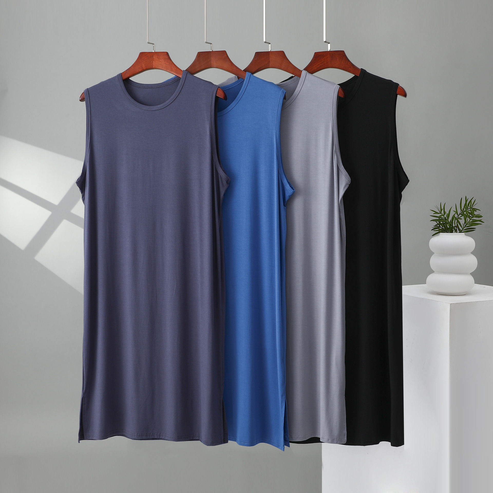 Modal Men's Nightgown, Long Vest, Loose Slimming Look Bathrobe, Sleeveless Dress, Casual Home Wear