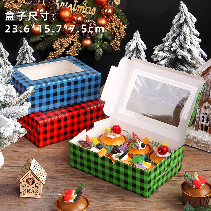 Christmas 6-piece window paper cup cake packing box muffin box egg cake box baking snow Mei Niang dessert packing box