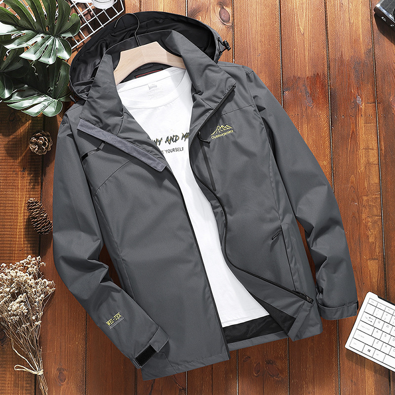 Foreign Trade New Men's Outdoor Hooded Jacket Sports Leisure Autumn and Winter Rush Clothes Large Size Printing LOGO Mountaineering Suit
