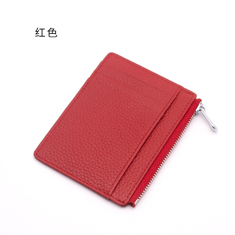 Picture of Ultra-thin Genuine Leather Zipper Coin Purse Card Holder Fashionable Large Capacity Double-sided Bank Card Id Card Holder Leather Card Holder