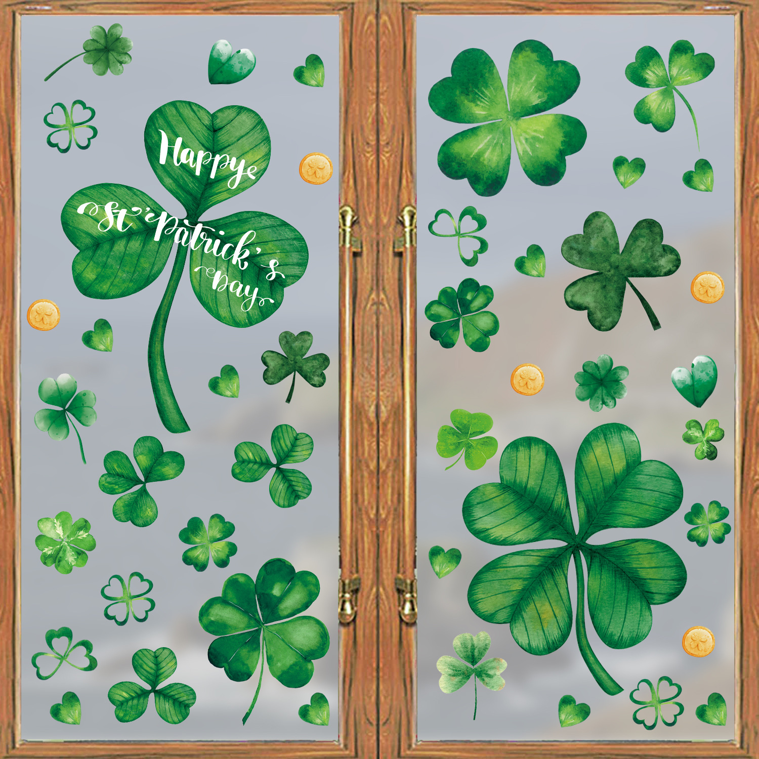 2023 New Painted Clover Window Sticker St. Patrick's Green Hat Festival Window Glass Holiday Decorative Wall Sticker