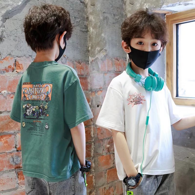 Boys' Short-Sleeved T-Shirt Trendy 2022 Summer Kidsren's Half-Sleeved Summer Clothes Korean Style Medium and Large Kidsren's Style Loose Kidsren's Clothing Cool