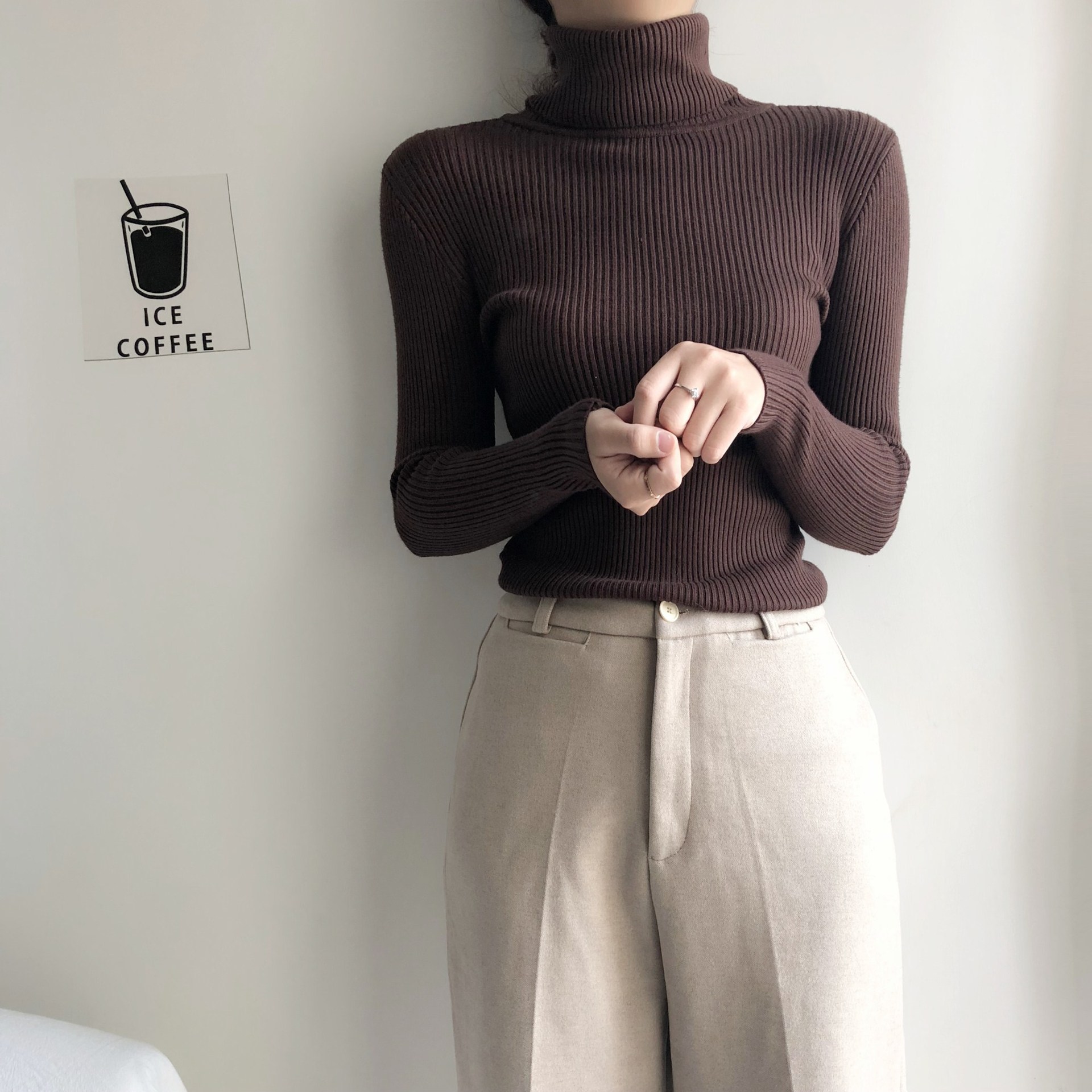 Picture of Autumn and Winter 2025 New Turtleneck Sweater Solid Color Long Sleeve Top Slim-fit Knitted Shirt Base Shirt Women's Styky Ins Trendy