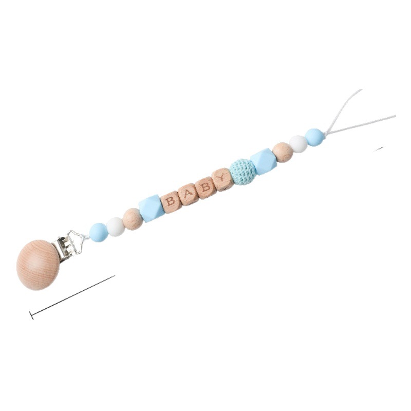 Picture of New Beech pacifier clip Beech letters BABY silicone octagonal beads wool crochet anti-drop chain
