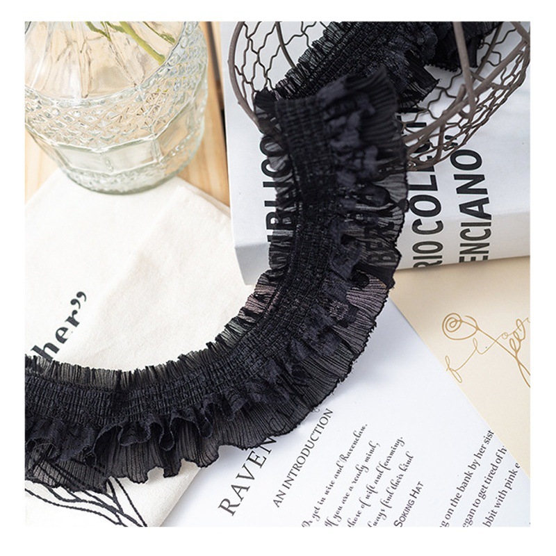 6cm wide black and white small fresh double elastic pleated lace clothing collar cuff decorative accessories