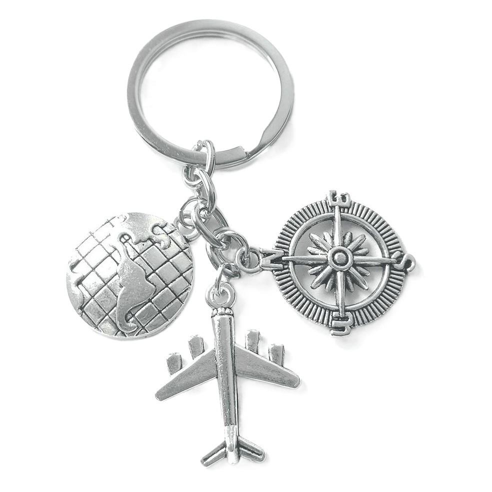 European and American Cross-Border Creative Airplane Earth Travel Keychain Ornament Compass Camera Metal Keychain Pendant