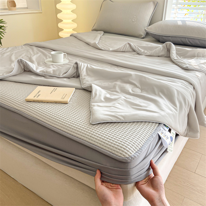 Picture of Summer cool silk summer cool quilt four-piece set air conditioning quilt ice bean mat three-piece set bed hat ice silk soft mat