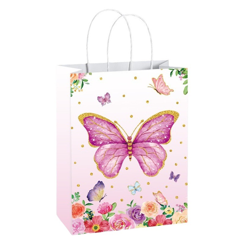 New butterfly handbag cartoon cute birthday party gift bag hand gift Kraft paper bag shopping handbag