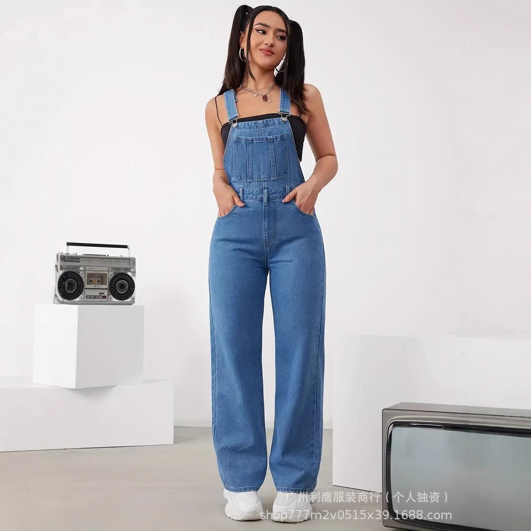 Amazon Foreign Trade Hot-Selling Women's Jeans European and American New Fashion Washed Denim Overalls Trendy