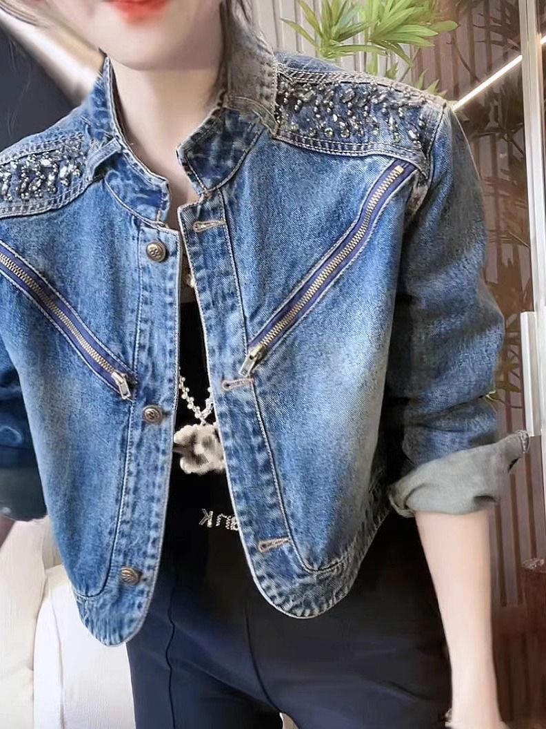 Picture of 2025 Short European Style Diamond-Encrusted Early Autumn Women's New Denim Short Outwear for Women in Spring & Fall, High-End, Super Good-Looking and Unique