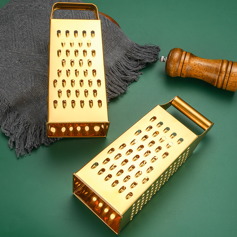 Picture of Multifunctional Stainless Steel Golden Four-sided Grater Household Vegetable and Fruit Ginger Grinding Slicing Grater Cheese Grater