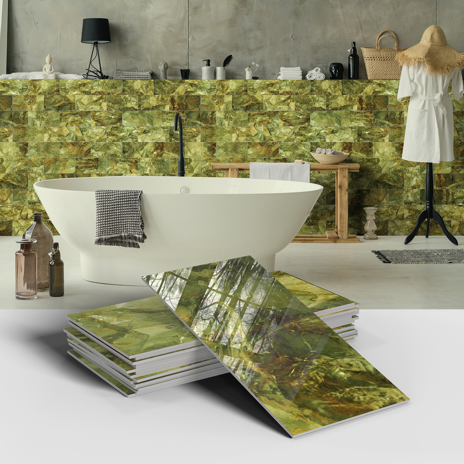 Picture of Crystal Marble Tile Wall Stickers Thickened PET Waterproof Self-adhesive Wallpaper for Kitchen Living Room Wall Decoration Cross Border