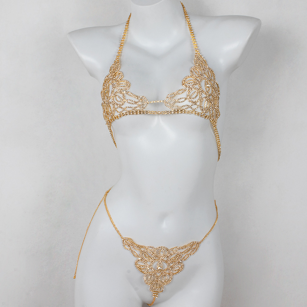 Europe and the United States hot flash diamond heavy industry pattern rhinestone body chain nightclub sexy bikini bra chain body chain