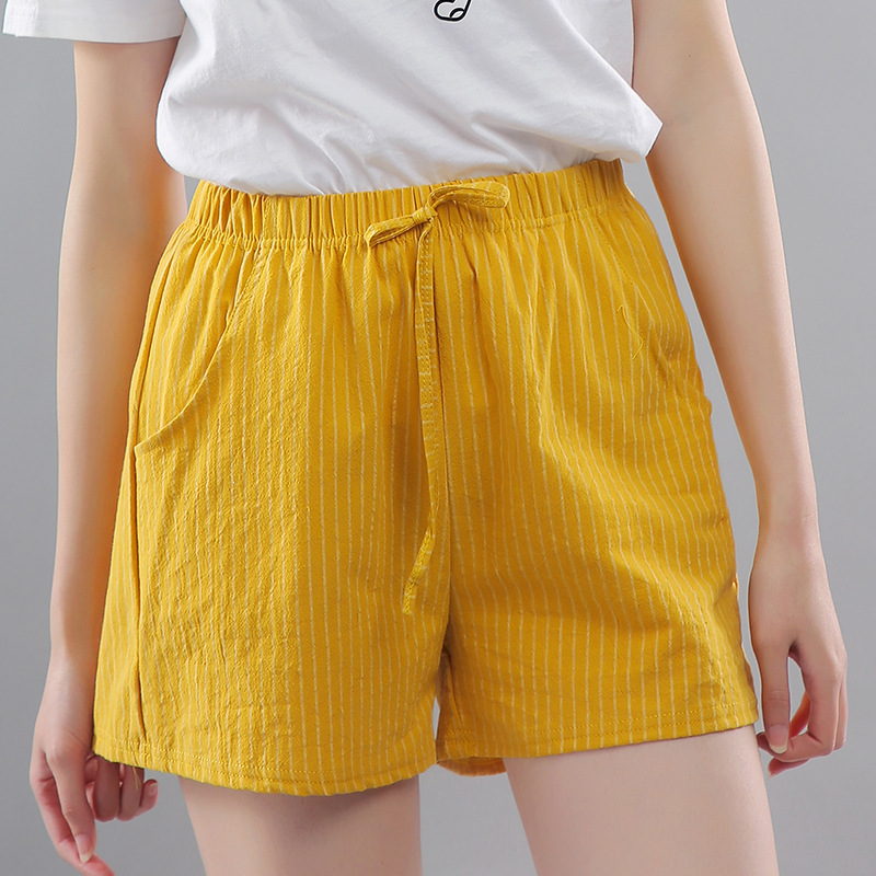 Picture of Women's Loose-Fitting Plus-Size Cotton Shorts, Casual Wide-Leg Summer Striped Shorts with Pockets, 2021 Slimming