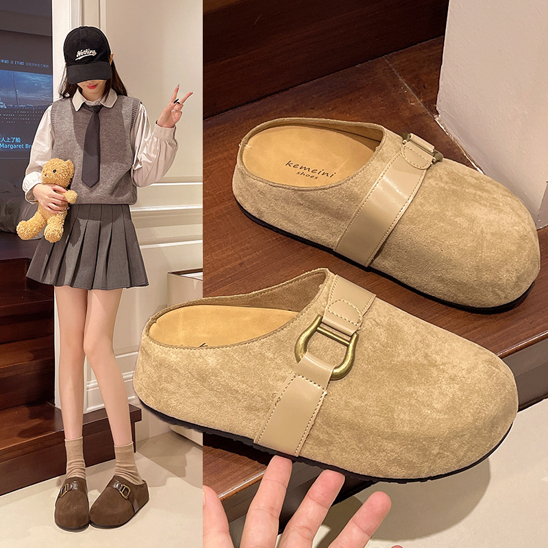 New Retro Thick-Soled Birkenstock Shoes for Women 2025 Spring Outer Wear Hot Style One-Line Buckle Toe-Cap Half Slippers