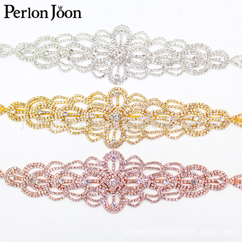 in stock wholesale Amazon three-color hollow rhinestone decorative flower accessories wedding dress belt headdress clothing accessories