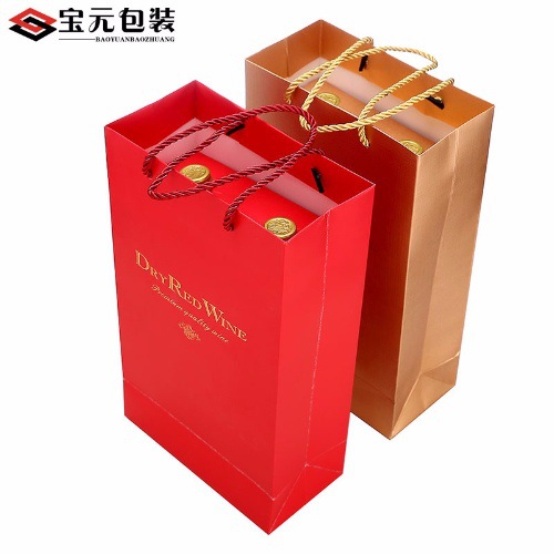 Picture of Red Wine Box, Wine Packaging Bag, Single or Double Bottle Wine Bag, Gift Bag, Paper Bag, Gift Box Packaging, Gold Stamping Wine Bottle