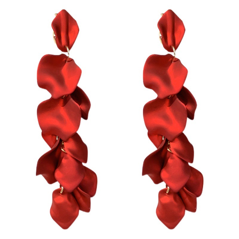 European and American Rose Petal Long Tassel Earrings Fashion Ins Elegant Cyber Celebrity Elegant High-end Environmental Protection Earrings for Women