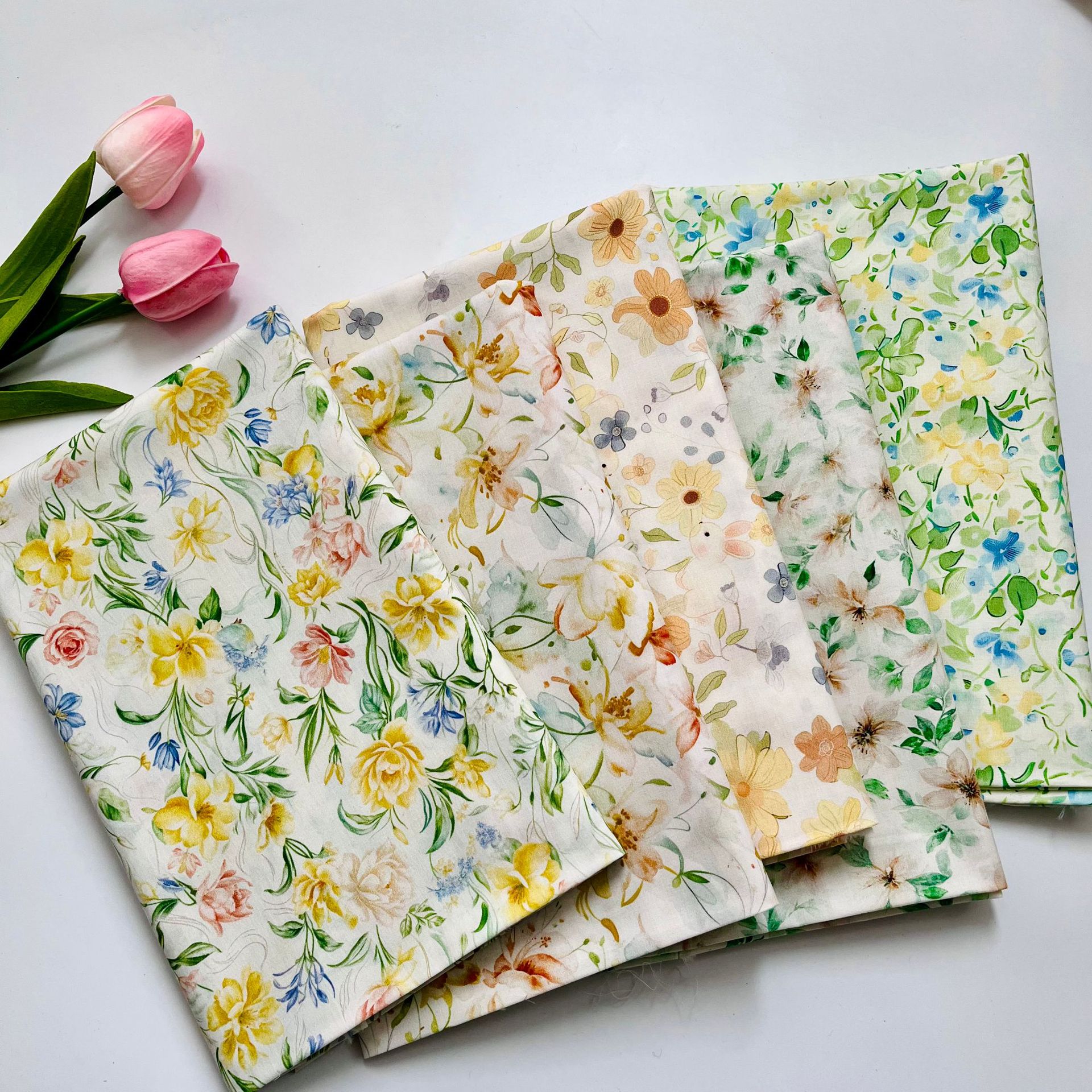 Cotton 60-Count Digital Printed Fabric, Green Floral Pattern, Bags, Home Clothes, Dress and Shirt Fabrics