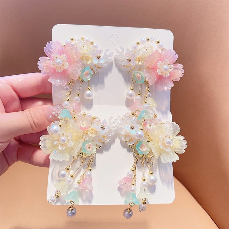 Picture of Hanfu Headwear for Girls and Children Chinese Style Walking Tassel Hairpin for Girls Super Fairy Princess Ancient Dress Flower Hairpin Headwear