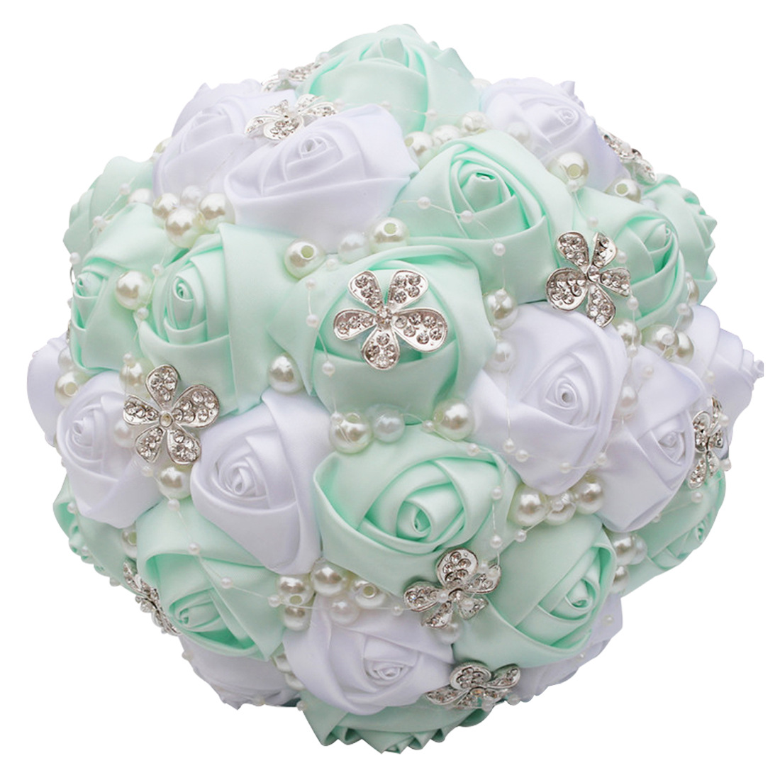 Picture of European and American Super Beautiful Ribbon Flower Wedding Supplies Bride's Hand-held Flower Five-flower Beaded Hand-held Flower Wedding Supplies Hand-held Flower