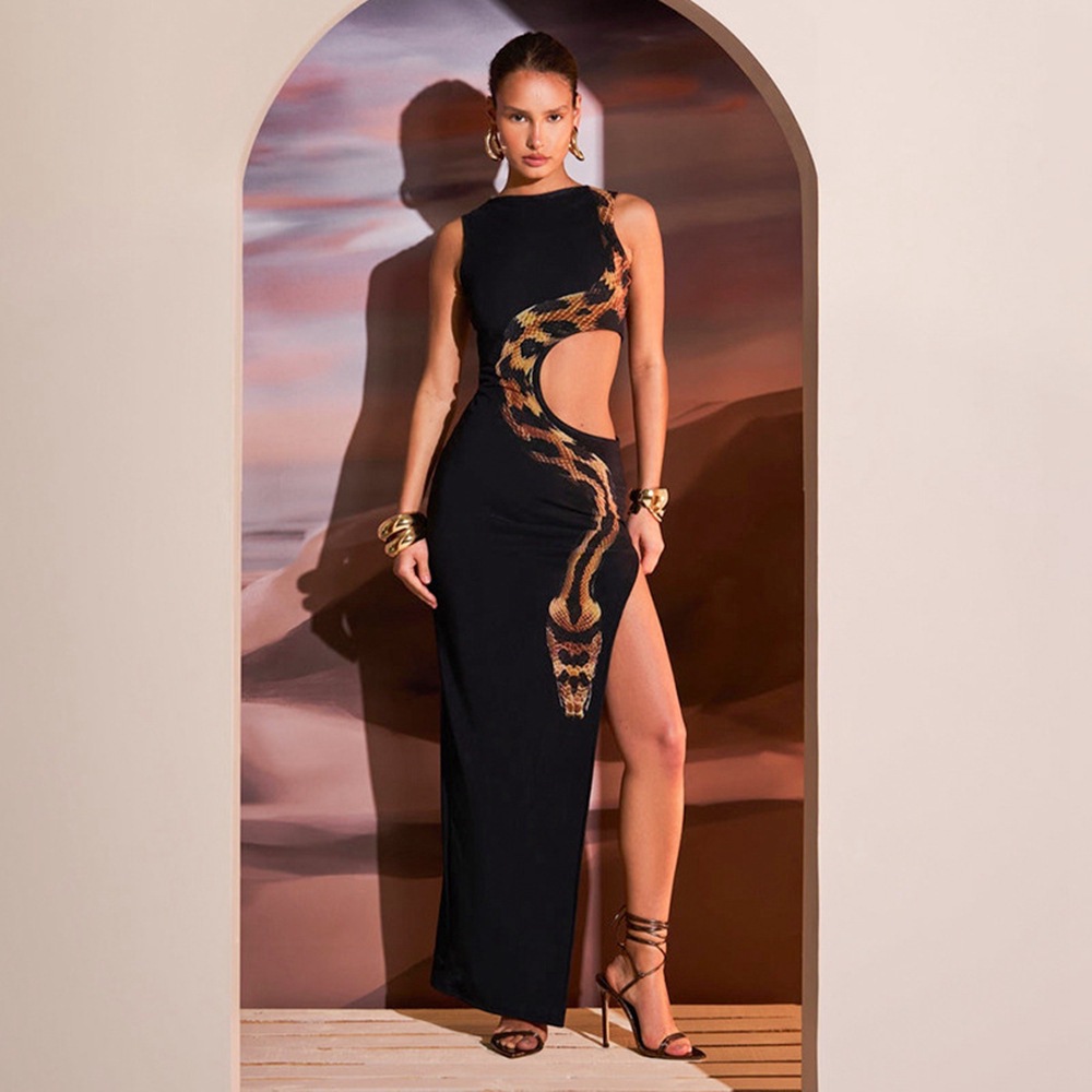 Dress Summer Sexy European and American Dress Style New Women's Clothing Sleeveless Wholesale Slim Long Skirt Hollow Slit