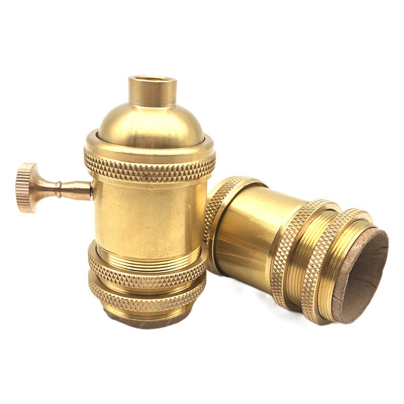 Retro copper lamp head with double ring E26E27 Edison knob lamp head DIY chandelier lamp holder