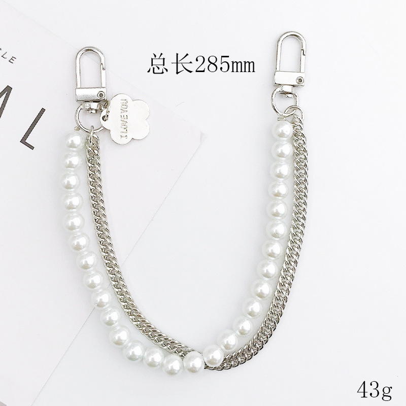 Picture of New pearl metal double chain strap flower hand chain diy mobile phone case accessories handmade beaded trend