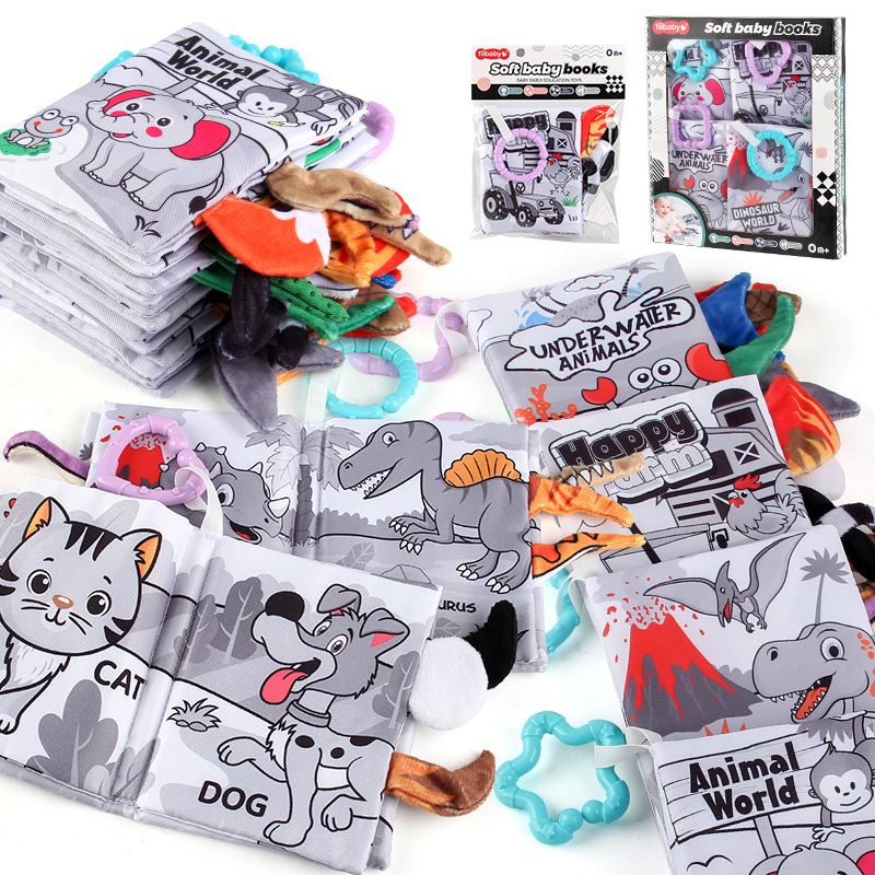 Infant Early Childhood Education Tail Cloth Book Toy Baby Tear Not to Rupture with Sound Paper BB 4 Page 8 Animal Ocean Cloth Book