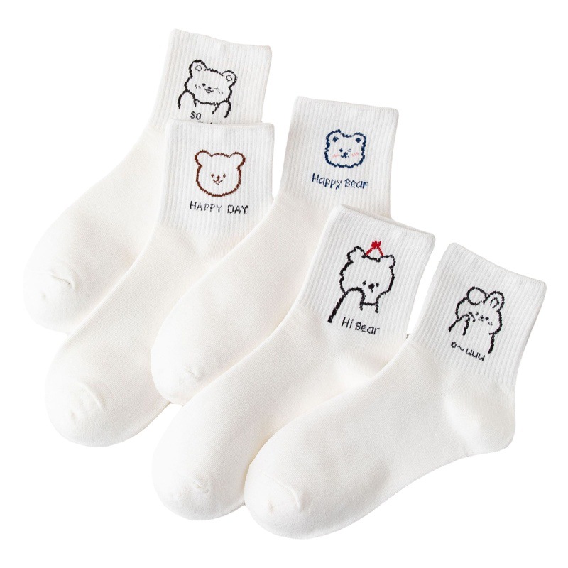 Autumn and winter socks children's cartoon bear white tube socks fresh academic style women's socks cotton breathable sweat-absorbent cotton socks