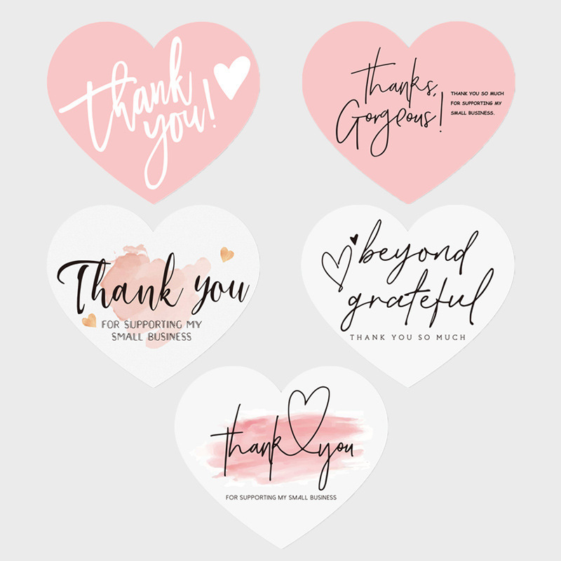 Cross-border spot wholesale heart-shaped pink English thank you card coated paper card thank you gift packaging card