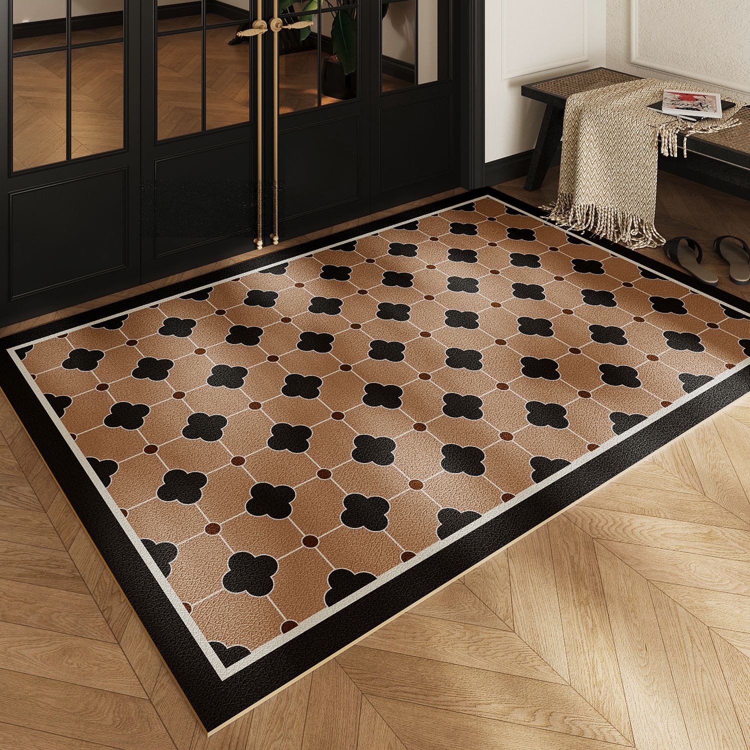 Vintage Leather Entrance Floor Mat American Style High Sense Waterproof Oil-proof Non-slip Mat Entrance Wash-free Floor Mat